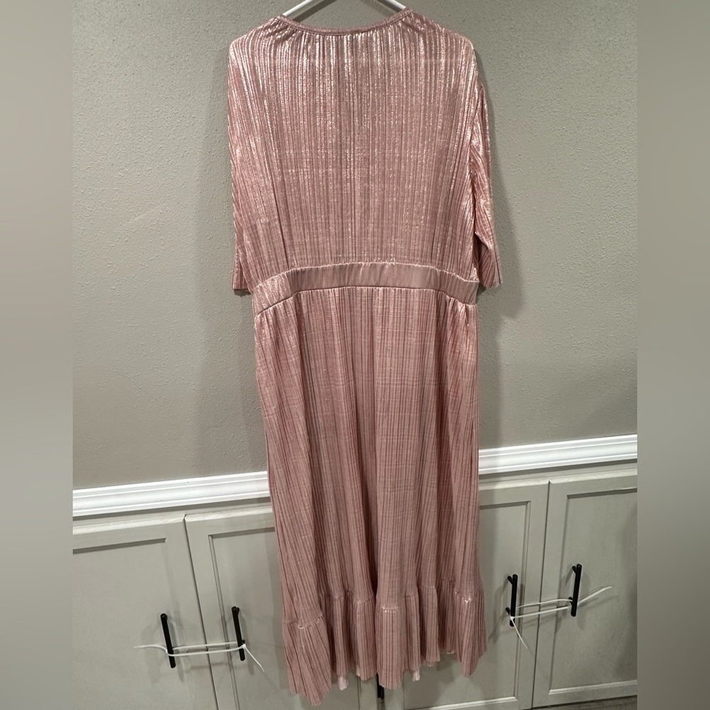 NWT Stacy London Metallic Plisse Pleated Midi Dress Color Primerose - Picture 7 of 8